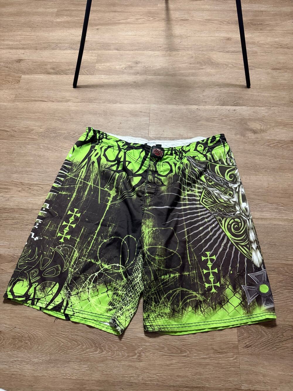 Y2K MMA Elite Graphic Fight Shorts Green Black MMA UFC Training Size L